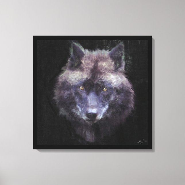 Black Wolf Impressionist Wildlife Art Canvas Print (Front)