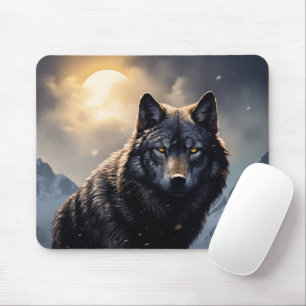 Black Wolf in Snowy Mountains Mouse Pad