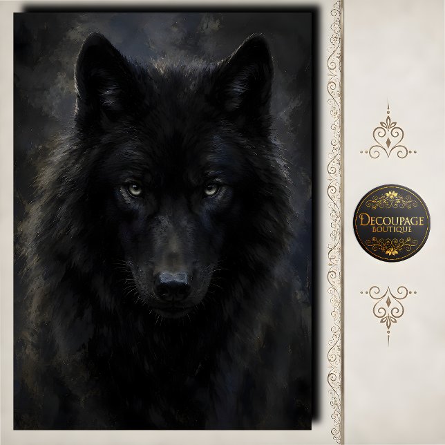 Black Wolf Intense Gaze Decoupage Tissue Paper (Black Wolf Intense Gaze Decoupage Tissue Paper)