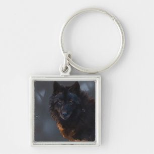 Black wolf key ring