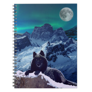Black Wolf Moon   Gothic Spiral Photo Notebook