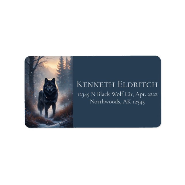 Black Wolf North Woodland Snowy Forest Label (Front)