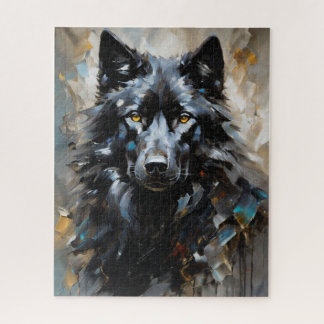 Black wolf oil painting jigsaw puzzle