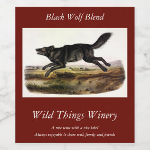 Black Wolf, or Black American Wolf (Canis Lupus) Wine Label