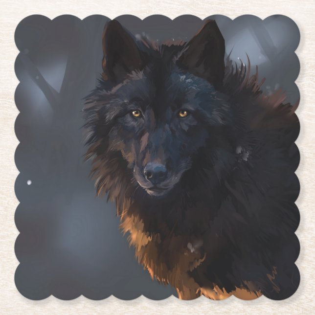Black Wolf Paper Coaster (Front)