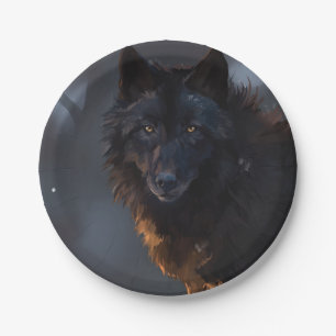 Black wolf paper plate