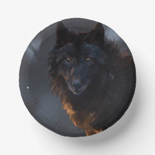 Black wolf paper plate