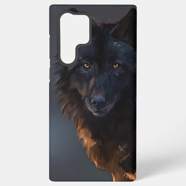 Black wolf samsung galaxy s22 ultra case (Back)