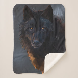 Black wolf sherpa blanket