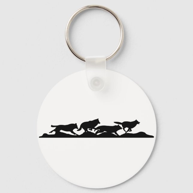 Black Wolf Silhouette Wild Running With the Pack Key Ring (Front)