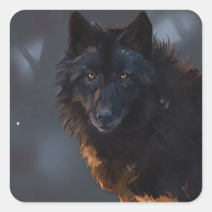 Black wolf square sticker