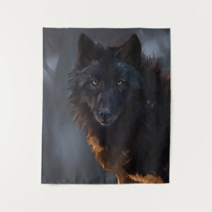 black wolf tapestry