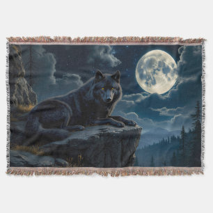 Black Wolf Throw Blanket