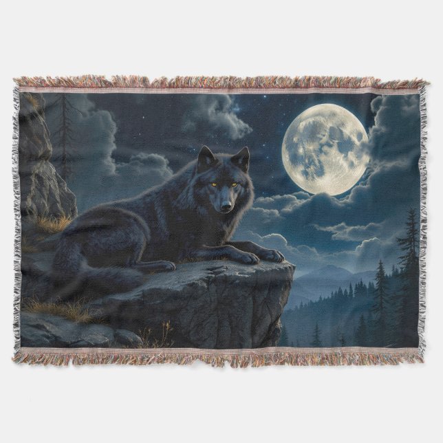 Black Wolf Throw Blanket (Front)