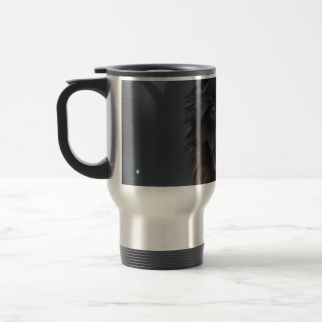 Black wolf travel mug (Left)