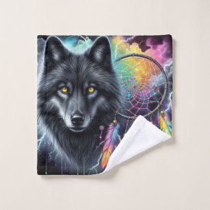 Black Wolf with a Dreamcatcher Bath Towel Set