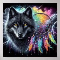 Black Wolf with a Dreamcatcher
