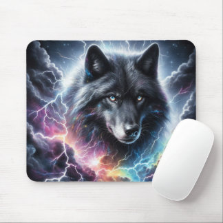Black Wolf with Lightning Mouse Pad