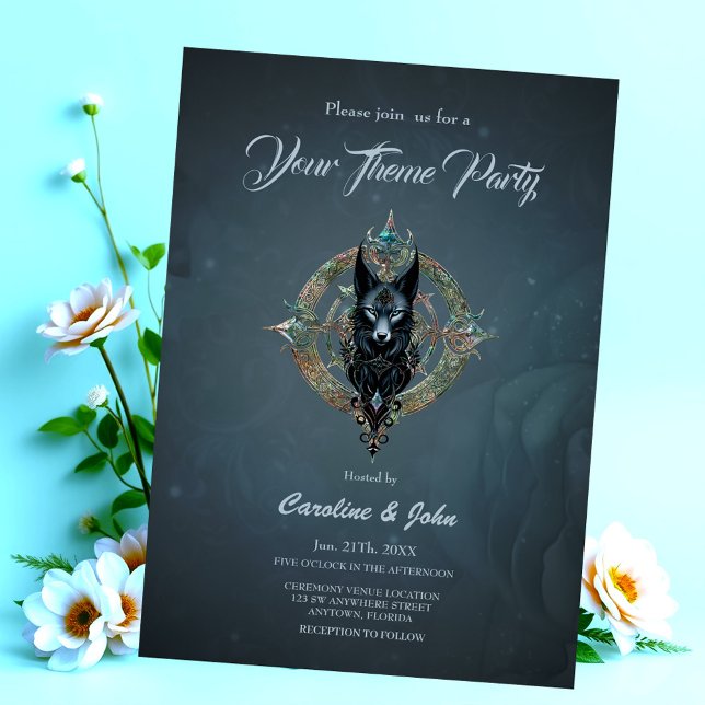 Black wolfs head with piercing blue eyes, invitation (Creator Uploaded)