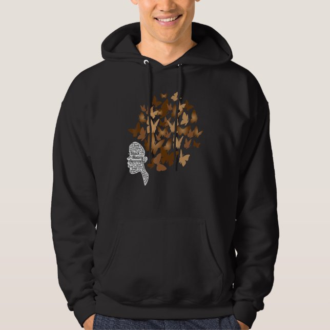 Black Woman Afro Butterfly Cool Black History Mont Hoodie (Front)