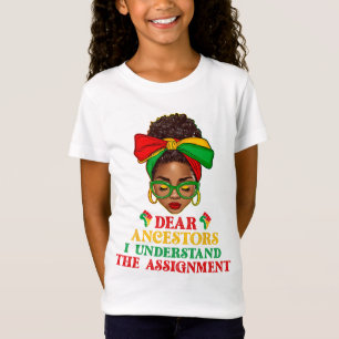 Black Woman Afro Messy Bun Dear Ancestors Juneteen T-Shirt
