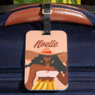 Black Woman, Big Hat, Vacation Vibes Luggage Tag