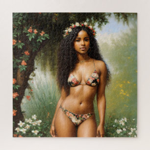 Black Woman Bikini Model Floral Beauty Jigsaw Puzzle