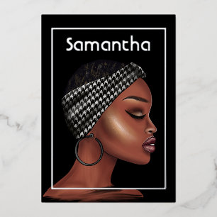 Black Woman Birthday Party Foil Invitation