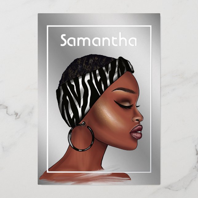 Black Woman Birthday Party Foil Invitation (Front)