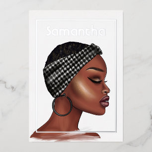 Black Woman Birthday Party Foil Invitation