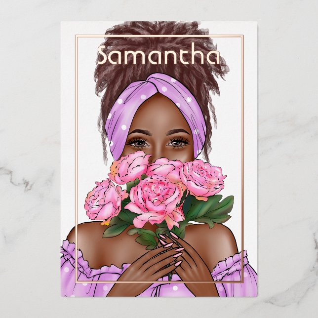 Black Woman Birthday Party Foil Invitation (Front)