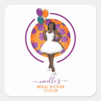 Black Woman, Birthday Shower Balloons & Flowers Square Sticker