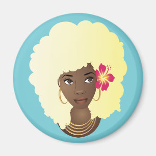 Black Woman, Blonde Afro, Flower in Natural Hair Magnet