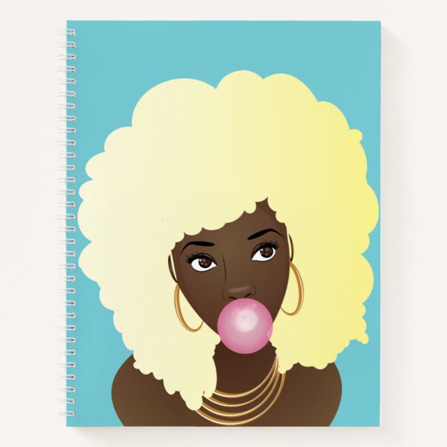 Black Woman, Blonde Afro, Popping Pink Bubblegum Notebook (Front)