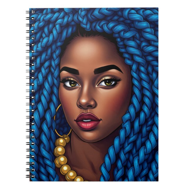 Black woman blue natural braids dreads sista notebook (Front)