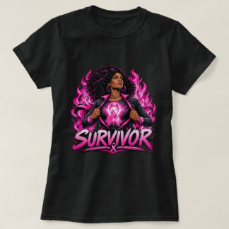 Black Woman Breast Cancer Survivor Shirt, Pink Rib T-Shirt