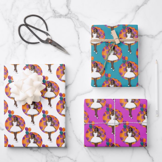 Black Woman Colourful Balloons Flower Pattern Wrapping Paper Sheet (Front)