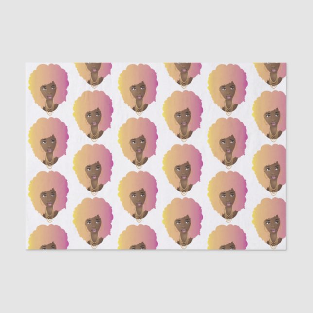 Black Woman, Colourful Orange & Pink Afro Tissue Paper (Front)