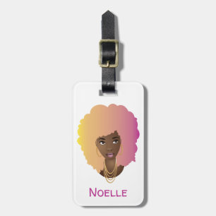 Black Woman, Colourful Yellow, Orange & Pink Hair Luggage Tag