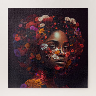 Black Woman covered in flowers puzzle 