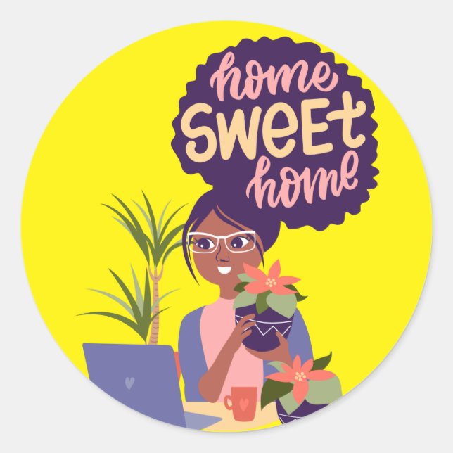 Black Woman Crazy Plant Lady, Home Sweet Home Classic Round Sticker (Front)