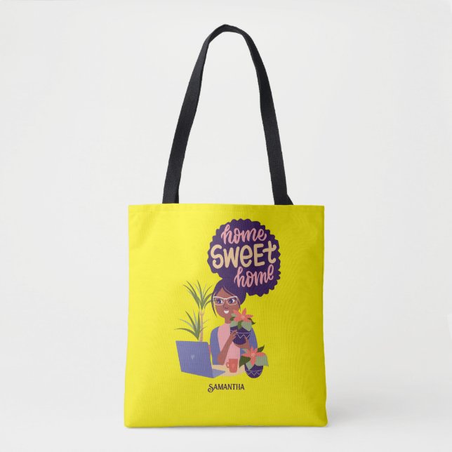 Black Woman Crazy Plant Lady, Home Sweet Home Tote Bag (Front)