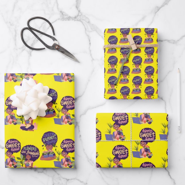 Black Woman Crazy Plant Lady, Home Sweet Home Wrapping Paper Sheet (Front)