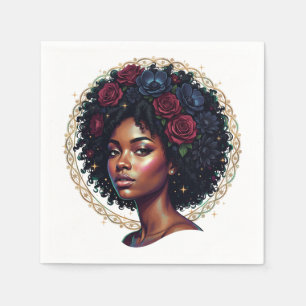 Black Woman Dark Floral Afro Napkin