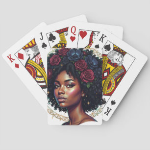 Black Woman Dark Floral Afro Playing Cards