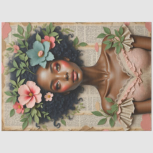 Black Woman Floral Portrait Decoupage Paper