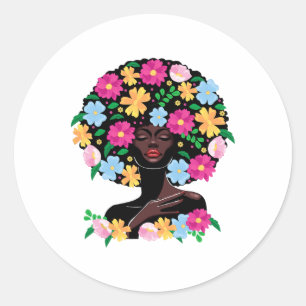 Black Woman Flower Hair Afro Girl Black History Ju Classic Round Sticker