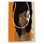 Black Woman Flower in Afro, Orange & Beige Initial