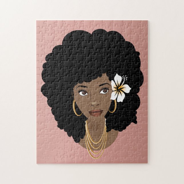 Black Woman, Flower in her Hair, Pink Blush Jigsaw Puzzle (Vertical)
