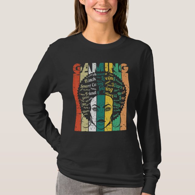 Black Woman Gaming Afro Retro Cool Black History M T-Shirt (Front)